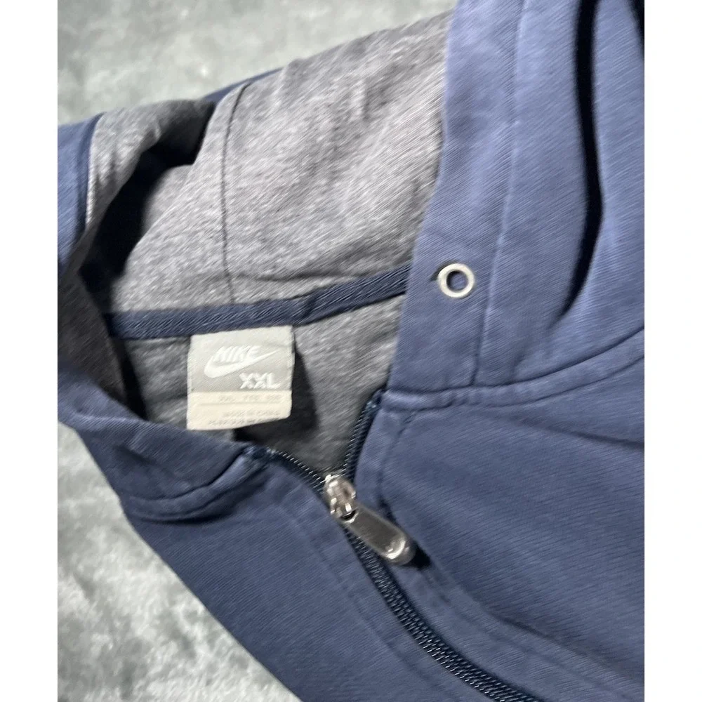 Nike Hoodie Men Size XXL Zip Up Navy Blue Faded Silver Tab Grunge Faded